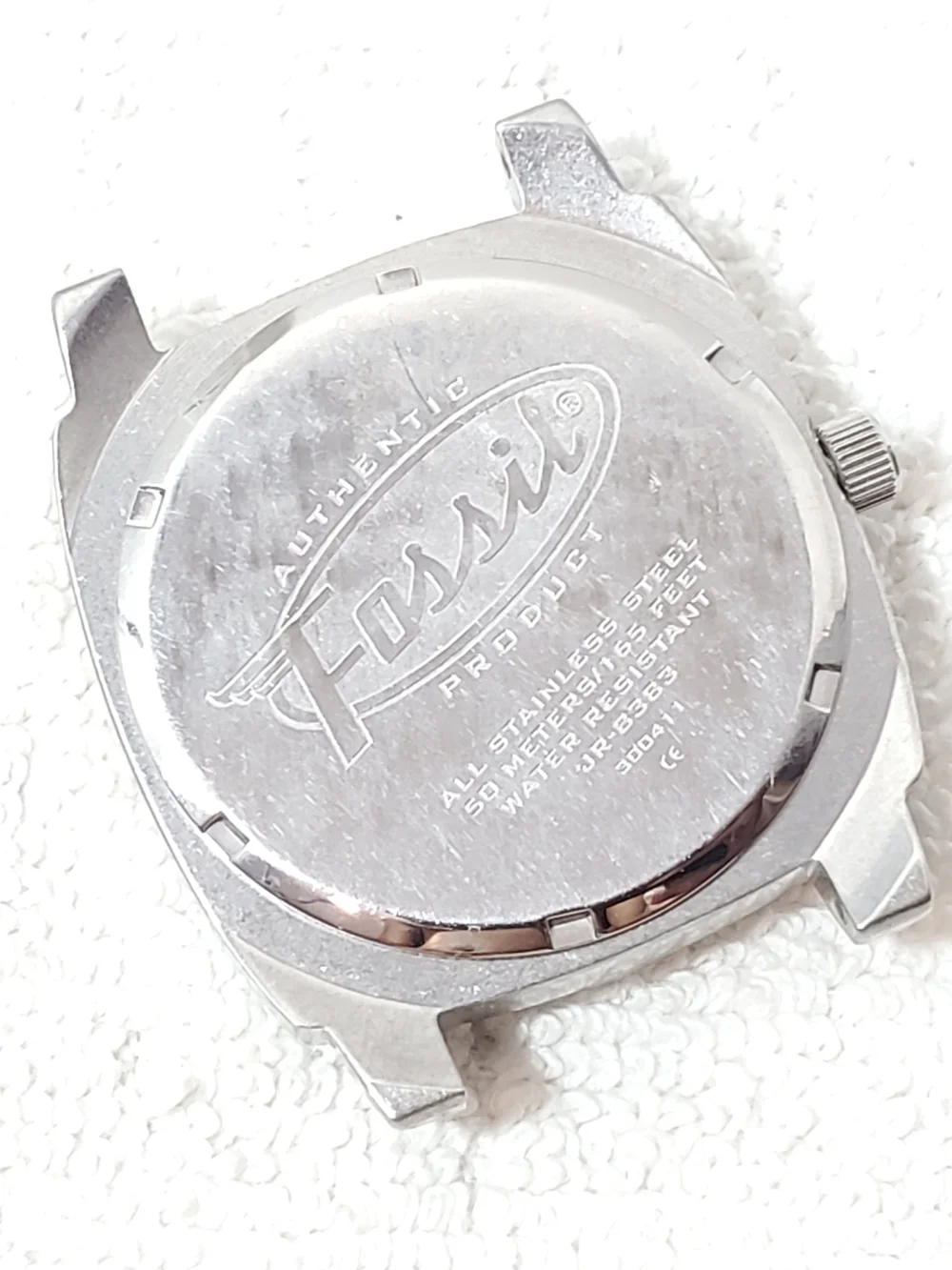 Vintage Fossil Men's Date Stainless Steel Quartz Watch Black Dial One Jewel